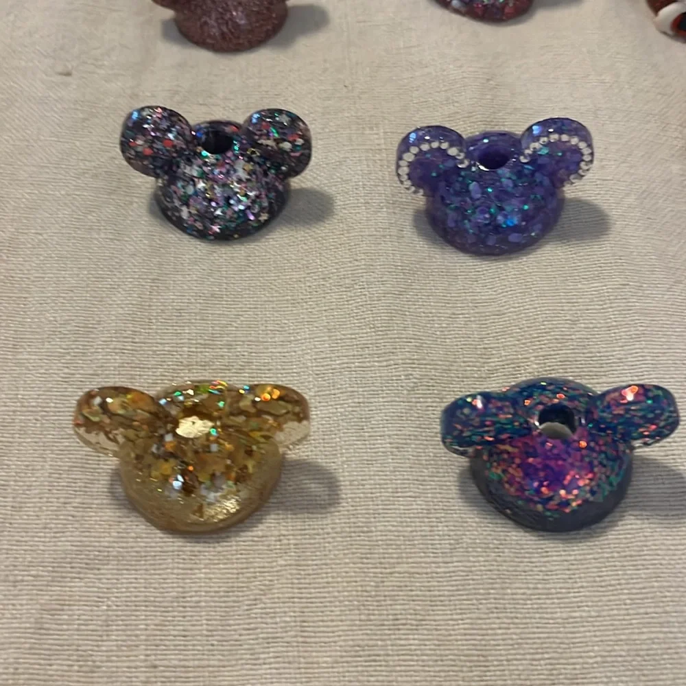 15 Kids Glitter Mickey-Shaped straw, toppers or candle holders - Assorted Colors